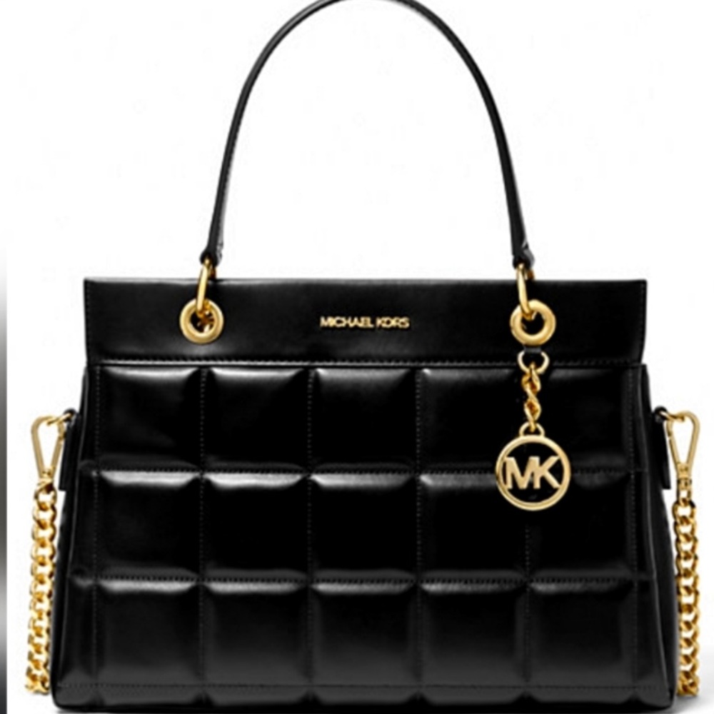 Michael Kors Black Quilted Satchel with Gold Accents